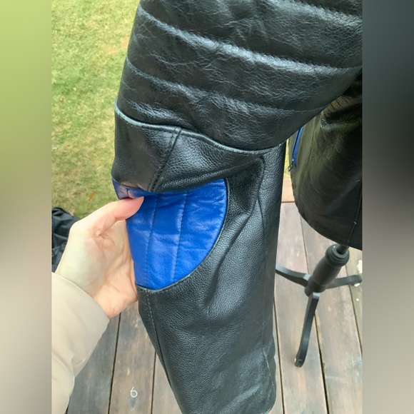 Vintage P LEATHER MONTREAL Moto MEN’S Leather Jacket Black & Blue Size Medium - Picture 3 of 16